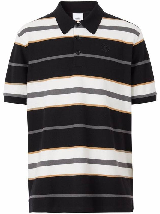 Men's Striped Cotton Short Sleeve PK Shirt Black White - BURBERRY - 1