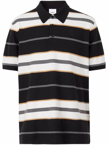 Men's Striped Cotton Short Sleeve PK Shirt Black White - BURBERRY - BALAAN 1