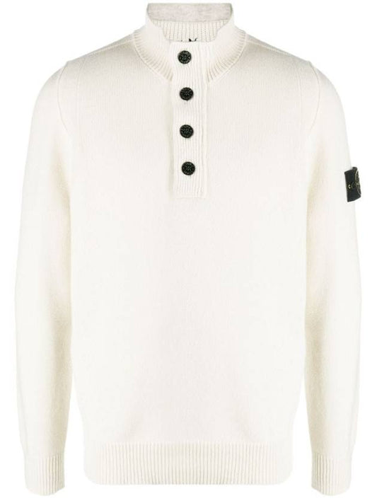 Wappen Patch Button Knit Top White - STONE ISLAND - BALAAN 1