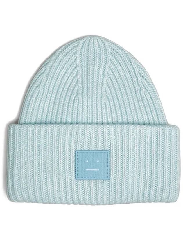 Face Patch Ribbed Wool Beanie Sky Blue Melange - ACNE STUDIOS - BALAAN 3