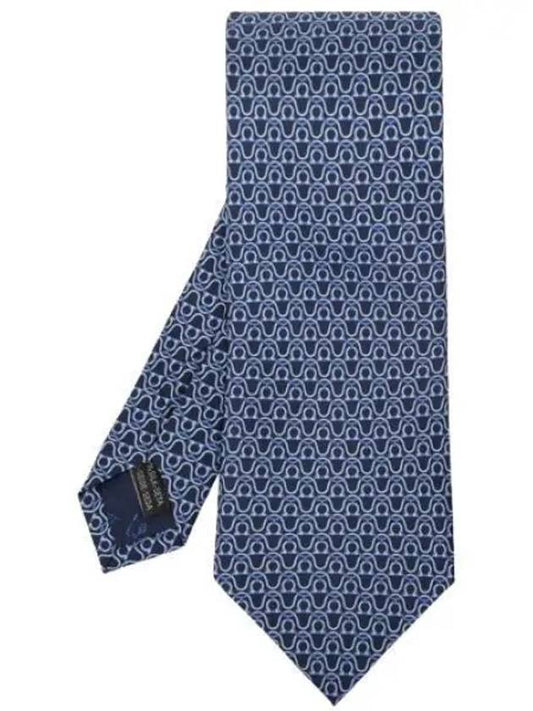 Gancini Print Silk Tie Blue Marine - SALVATORE FERRAGAMO - BALAAN 2