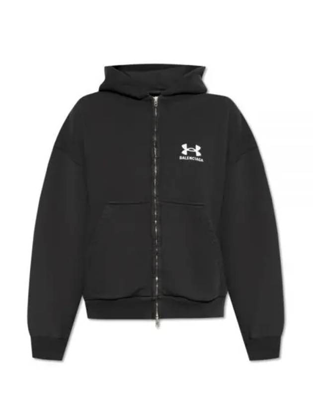 Embroidered Logo Hoodie Zip-Up Black - BALENCIAGA - BALAAN 2