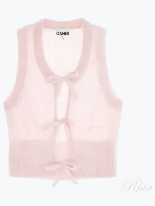 Tie String Light Mohair Vest Pink - GANNI - BALAAN 2