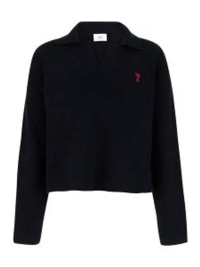 De Coeur Small Heart Logo Polo Knit Top Black - AMI - BALAAN 2