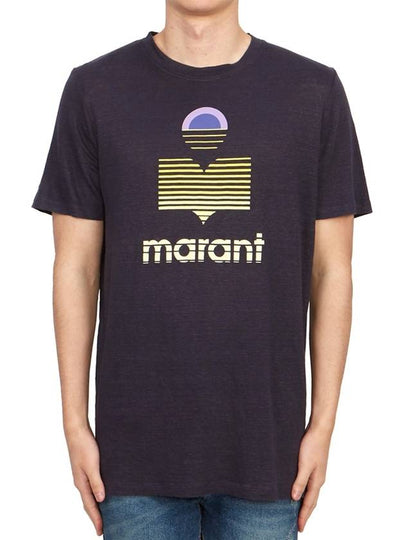 Karman Logo Linen Short Sleeve T-Shirt Navy - ISABEL MARANT - BALAAN 2