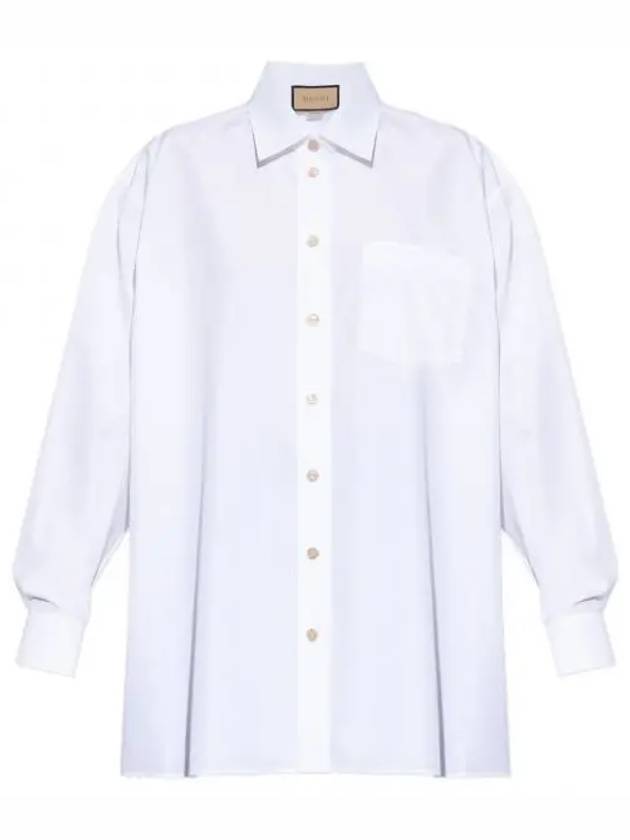 Women's Logo Embroidery Cotton Shirt White - GUCCI - BALAAN 2