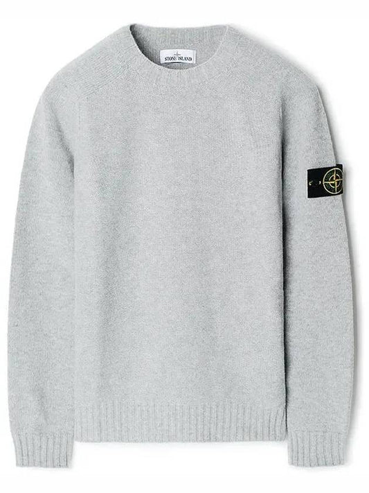 Waffen Patch Round Neck Wool Knit Top Light Grey - STONE ISLAND - BALAAN 1