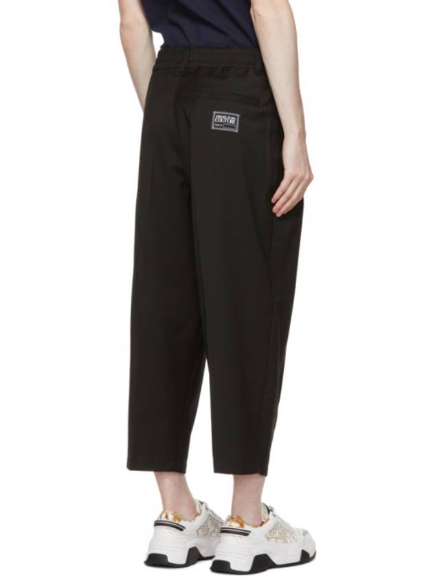 Versace Jeans Couture Black Wool Logo Ribbon Wide Trousers - VERSACE - BALAAN 3