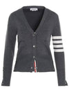 Milano Stitch 4 Bar Classic V Neck Fine Merino Wool Cardigan Medium Grey - THOM BROWNE - BALAAN 2