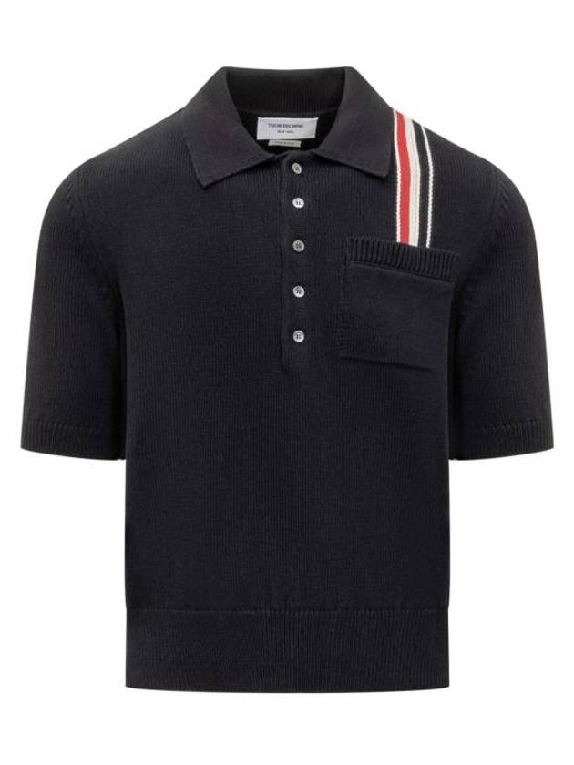 RWB Stripe Polo Shirt Blue - THOM BROWNE - BALAAN 1