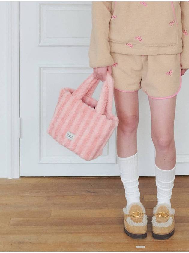 Striped shearling tote bag Pink - OPENING SUNSHINE - BALAAN 3