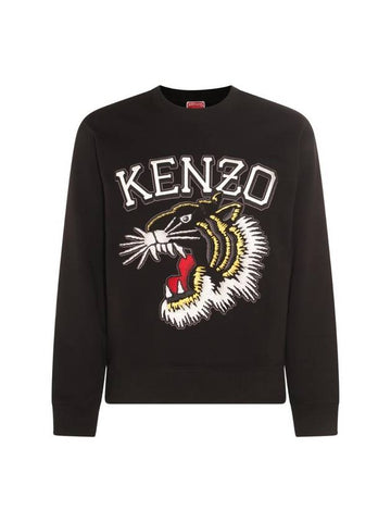 Tiger Varsity Slim Crew Neck Cotton Sweatshirt Black - KENZO - BALAAN 1