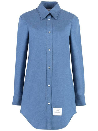 Women's Button Down Shirt Short Dress Blue - THOM BROWNE - BALAAN 2