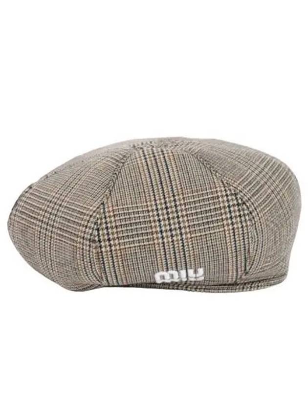 Prince Of Wales Check Wool Beret Grey - MIU MIU - BALAAN 2