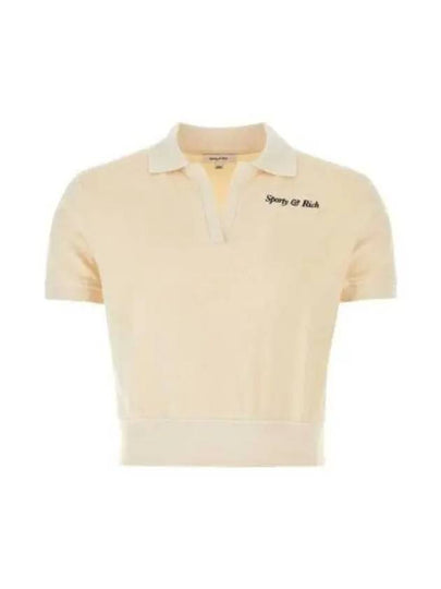 Italic Embroidered Logo Cotton Polo Shirt Beige - SPORTY & RICH - BALAAN 2