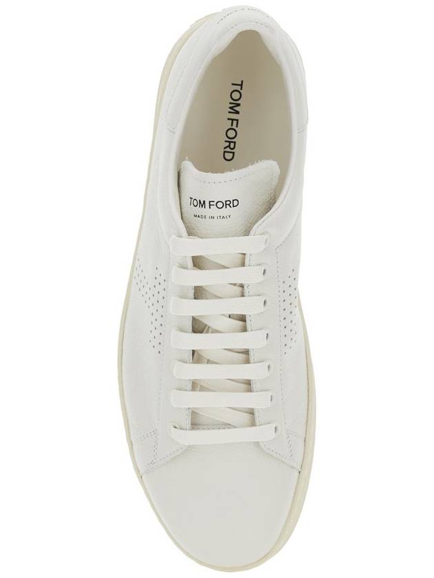 'Waiwick' White Low Top Sneakers With Perforated Logo On The Side And Logo Patch On The Tongue In Grained Leather Man - TOM FORD - BALAAN 4