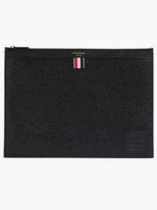 Pebble Grain Leather Diagonal Brass Label Medium Clutch Bag Black - THOM BROWNE - BALAAN 2