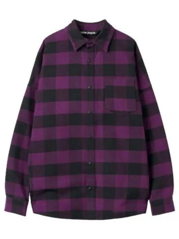 Bag All Over Logo Check Shirt Violet - PALM ANGELS - BALAAN 1