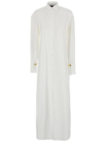 White Long Shirt With Pointed Collar And Metallic Details On The Cuffs In Fabric Woman - FEDERICA TOSI - BALAAN 1