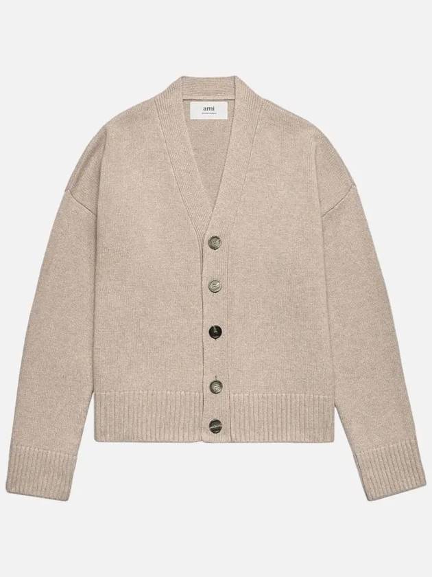 Wool Cashmere Cardigan Beige - AMI - BALAAN 3