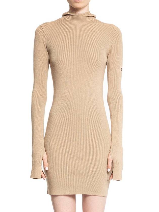 Long Sleeve Hooded Wool Silk Short Dress Beige - FENDI - BALAAN 2