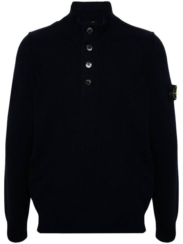 Wappen Patch Half Button Lambswool Knit Top Navy - STONE ISLAND - BALAAN 2