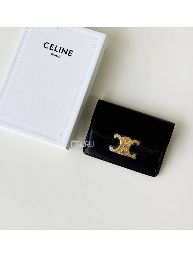 Triomphe Shiny Calfskin Flap Card Wallet Black - CELINE - BALAAN 2