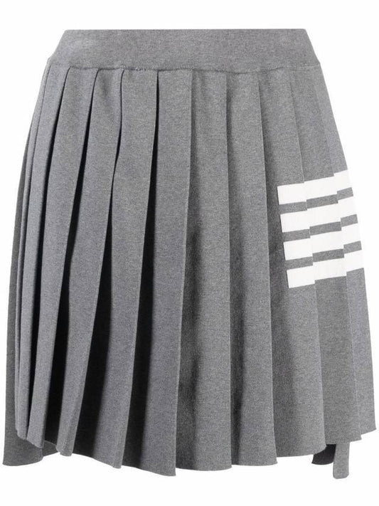 Pique Stitch Cotton 4-Bar Dropped Back Pleated Skirt Light Grey - THOM BROWNE - BALAAN.
