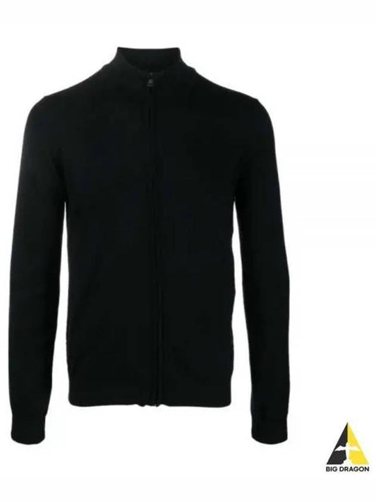 Slim Fit Virgin Wool Knit Zip-Up Jacket Black - HUGO BOSS - BALAAN 2