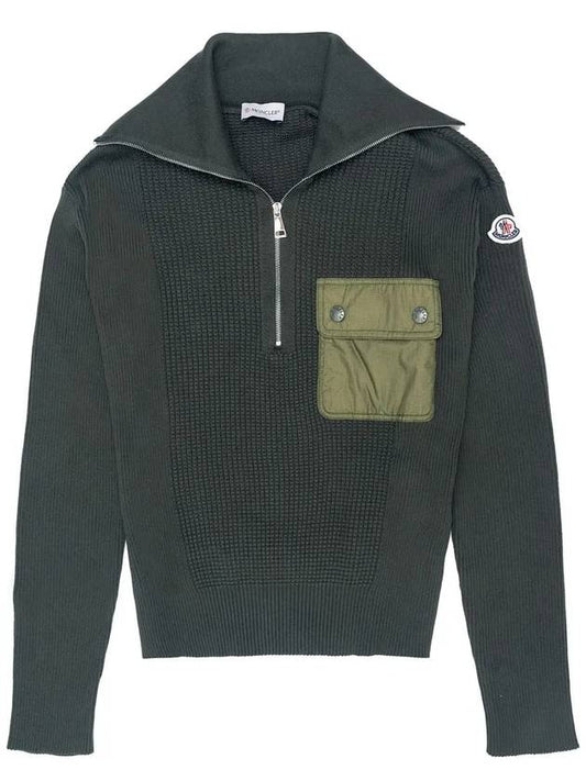 Logo Patch Half Zip-Up Knit Top Olive - MONCLER - BALAAN 2