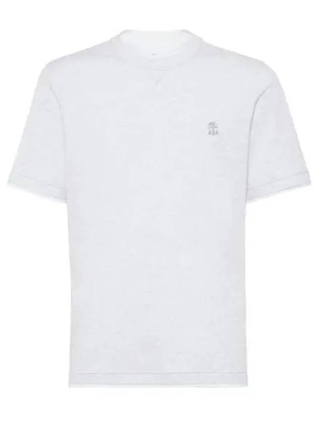 Embroidered Logo Short Sleeve T-Shirt Grey - BRUNELLO CUCINELLI - BALAAN 2