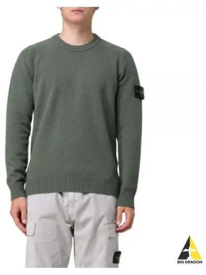 Logo Patch Lambswool Crewneck Knit Top Green - STONE ISLAND - BALAAN 2