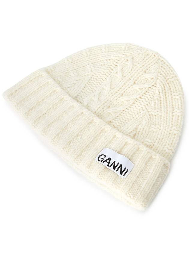 Logo Cable Knit Beanie Egret - GANNI - BALAAN 4