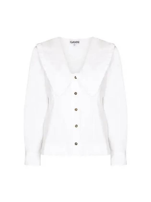 Women's Wide Collar Plunge Neck Cotton Shirt White - GANNI - BALAAN 2