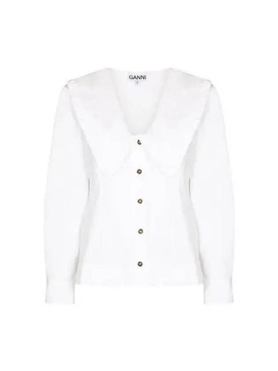 Women's Wide Collar Plunge Neck Cotton Shirt White - GANNI - BALAAN 2