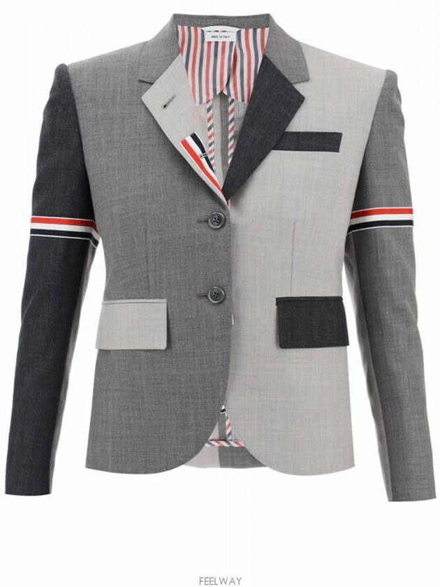 Two Fly Fun Mix Fresco Panel Blazer Jacket Grey - THOM BROWNE - BALAAN 5