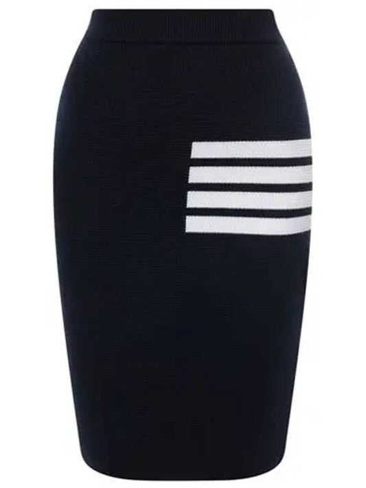 Women's Fine Merino Wool 4 Bar Stitch Pencil Skirt Navy - THOM BROWNE - BALAAN 2