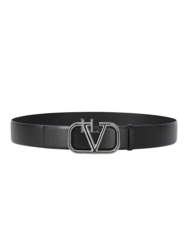 V Logo Signature Leather Belt Black - VALENTINO - BALAAN 2