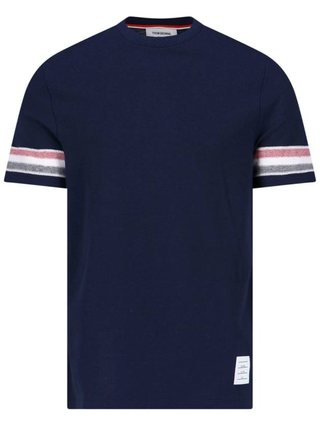 Textured Cotton Stripe Short Sleeve T-Shirt Navy - THOM BROWNE - BALAAN 2