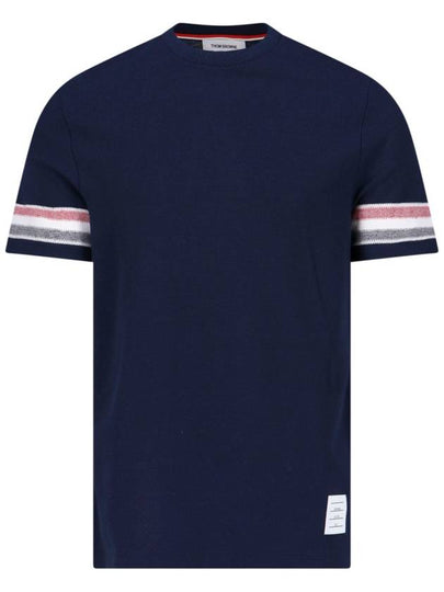 Textured Cotton Stripe Short Sleeve T-Shirt Navy - THOM BROWNE - BALAAN 2