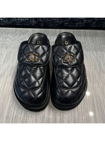 CC Logo Quilted Turnlock Mule Clog Slippers Loafers Black G45431 - CHANEL - BALAAN 1