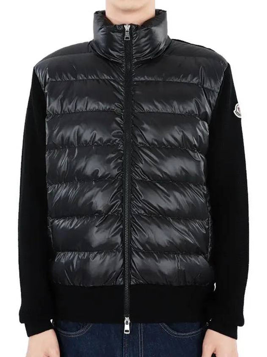 Logo Patch Padded Wool Cardigan Black - MONCLER - BALAAN 2