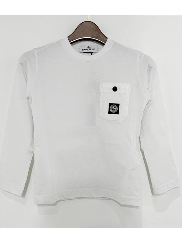 Kids Logo Patch Pocket Long Sleeve T-Shirt White - STONE ISLAND - BALAAN 3