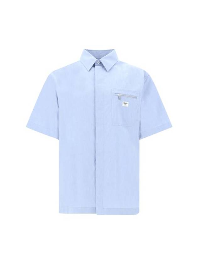 Cotton Short Sleeve Shirt Blue - FENDI - BALAAN 1