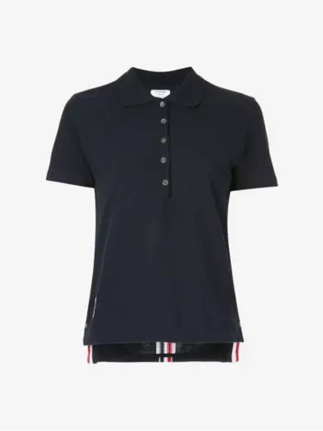 Classic Pique Center Back Stripe Relaxed Fit Short Sleeve Polo Shirt Navy - THOM BROWNE - BALAAN 2