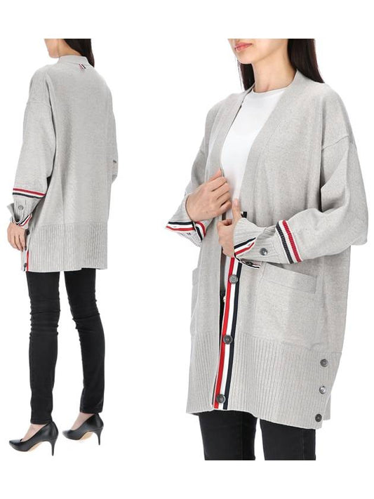 Merino Wool Stripe Exaggerated V-Neck Cardigan Neutrals - THOM BROWNE - BALAAN 2