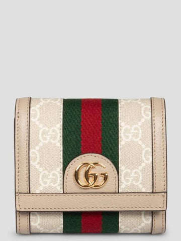 GG Web Stripe Open Fold Half Wallet Beige - GUCCI - BALAAN 1