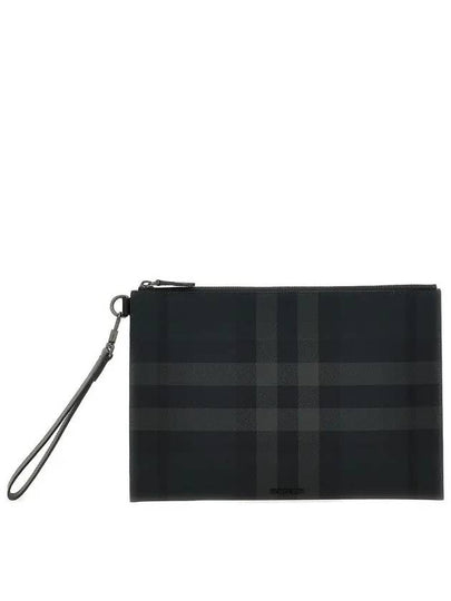 Check Large Zip Pouch Clutch Bag Charcoal - BURBERRY - BALAAN 2