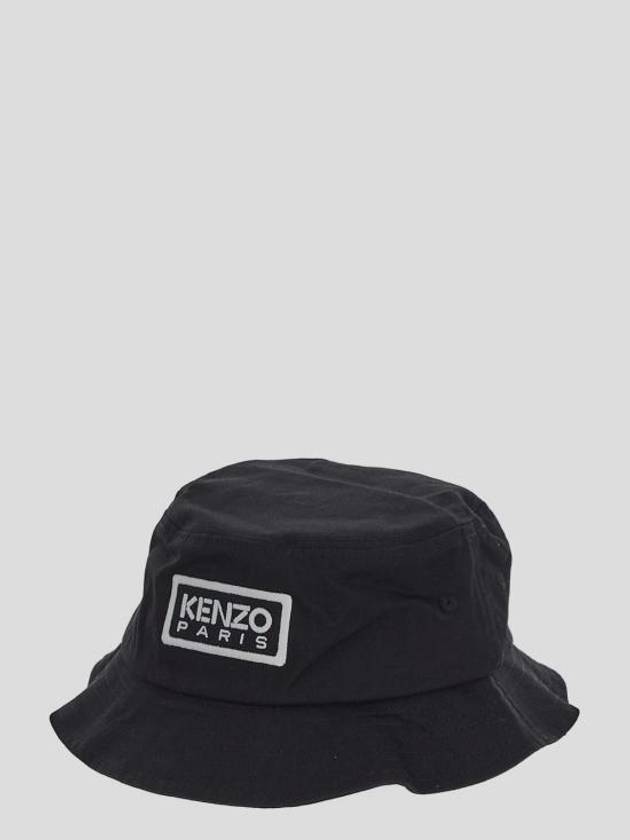 Embroidered Logo Cotton Bucket Hat Black - KENZO - BALAAN 3