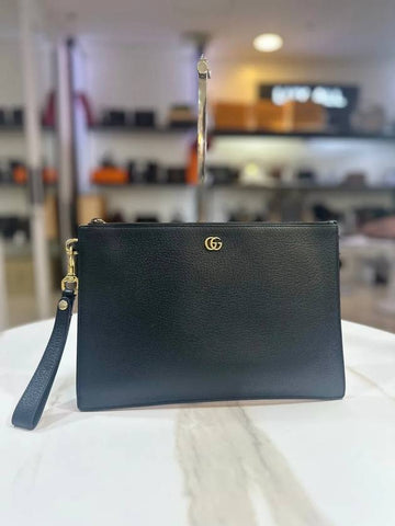 GG Marmont Pouch Leather Black Gold Plated 475317 - GUCCI - BALAAN 1